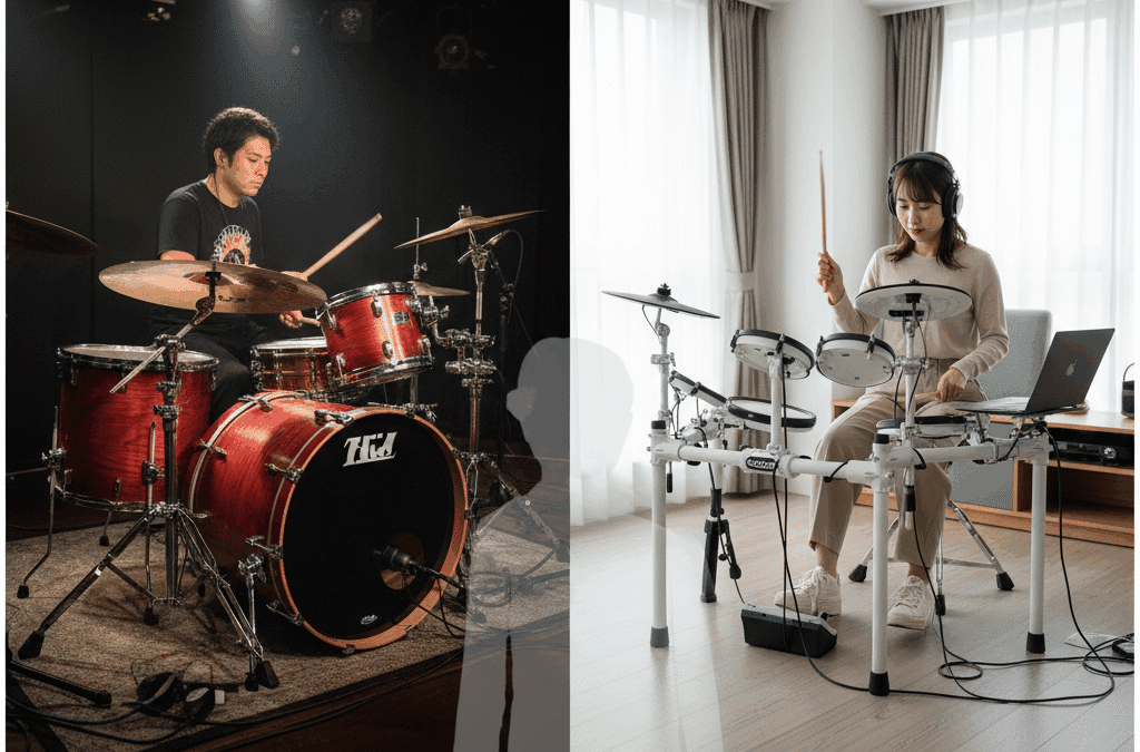 【奈良の大人ドラム初心者へ】アコースティックと電子ドラム、選ぶべきは？騒音・費用・上達スピードで徹底比較🥁 アコースティックドラムと電子ドラム、どちらを選ぶべき？